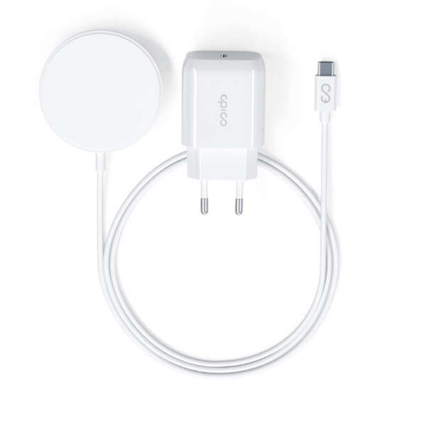 Epico Magnetic Wireless Charger Set15W + 20W Adapter White